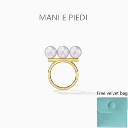 Wedding Rings Fashion Customised Balance Bar Similated Pearl Ring For Women Gold Colour Luxury Brand Jewellery Trend Korean INS Japanese 231130