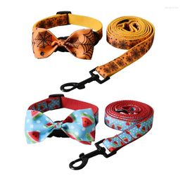 Dog Collars Collar With Bow Tie For Small Medium Dogs Halloween Pet Traction Rope Free Engrave ID Name Cat Puppy Necklace Straps Leash