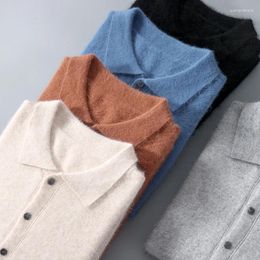 Men's Sweaters 2023 Casual Fashion Pure Mink Cashmere Knitted Cardigan Lapel Sweater Full Sleeve 6 Colours