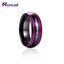 Wedding Rings 8mm Electric Black Inlaid Purple Guitar Strings Abalone Dome Tungsten Carbide Ring Men's Fashion Jewellery Gift301m