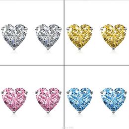 2022 Ins Top Sell Stud Earrings Simple Fashion Jewellery Solitaire Multi Colour 5A Cubic Zircon CZ Diamond 925 Sterling Silver Heart 263L