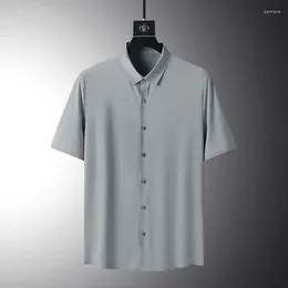 Men's Casual Shirts 2024 Summer Mens Solid Color Short Sleeved Shirt Men Loose Elasticity Black White Quick Dry Silk Male 8Xl