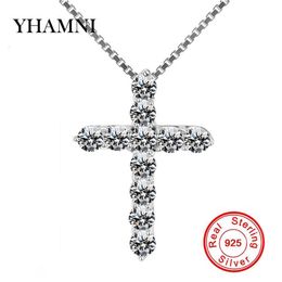 YHAMNI 100% 925 Sterling Silver Cross Christian Jesus Jewellery Luxury Cubic Zircon Cross Pendant Necklace For Women Gift DZ0052383
