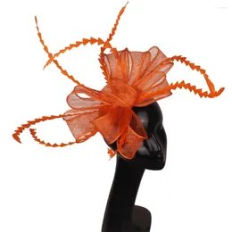 Berets Fashion Women Bowknot Headwear Orange Fascinator Headband Hats Elegant Formal Dress Ladies Occasion Fedora Caps Headpiece