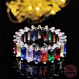 New Colourful Cubic Zircon 925 Sterling Silver Wedding Eternity Band Ring for Women Fashion Jewellery Christmas Party Gift2860