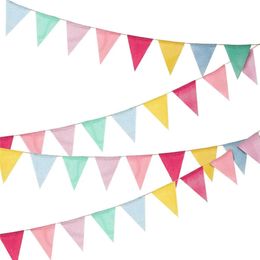 Other Event Party Supplies 16M Colourful Jute Linen Flags Pennant Birthday Bunting Banners Wall Hanging Wedding Hanging Banner Party Garland for Home Decor 231201