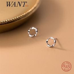 WANTME Genuine 925 Sterling Silver Chic Wave Simple Round Small Stud Earrings for Fashion Women Teen Girl Party Jewellery 2105237S