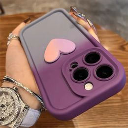 Cute 3D Love Heart Gradient Colour Soft Silicone Phone Case For iPhone 15 11 12 13 14 Pro Max 14 15Plus Thickened Cover