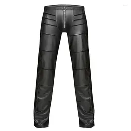 Men's Pants Mens Black Skinny PU Leather Motorcycle Men Nightclub Stage For Dancers Front Zipper Casual Trousers Cool Streetwear