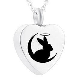 Moon Festival Cremation Ashes Urn Pendant Rabbit Heart Stainless Steel Necklace For Pet Human Memorial Jewelry2661