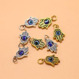 100pcs Antique silver Hamsa Hand of Fatima Beads Turkish Evil Eye Charms Pendants For DIY Jewellery Making Findings199Y