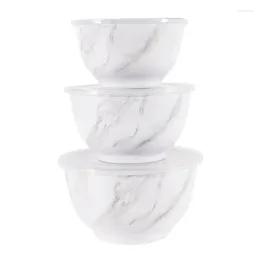 Bowls Melamine Serving Bowl Set With Lids White Marble Print For Soup Wooden Kawaii Tableware Sunflower Smiski Plush