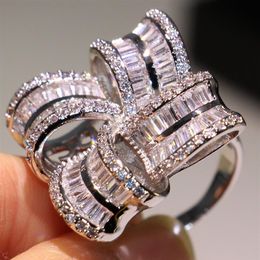 Brand New Luxury Jewelry 925 Sterling Silver White Topaz CZ Diamond Flower Ring Women Wedding Engagement Band Ring for Lovers Gift2624