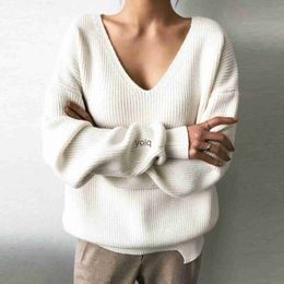 Women's Sweaters Sweater for Women Knitted Oversized 2023 solid Long Sleeve Deep V ne Jumpers Tops New Winter Pullovers Warm Womensyolq