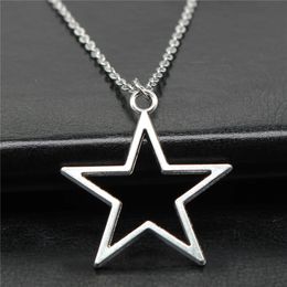 Pendant Necklaces Fashion Simple Vintage Antique Silver Colour 36x33mm Hollow Star Pendant Necklace For Women 231201