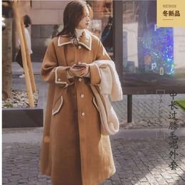 Women Blends 2023 Autumn Winter Thickened Insulation Mid Length High End Temperament Korean Version Loose Slim Fit Woollen Coat 231130