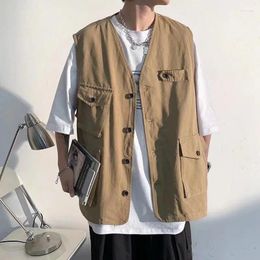 Men's Vests Waistcoat Vest Big Backpack Japanese Vintage Multi-Pocket Men And Women Sleeveless Tide Brand Tooling Jacket