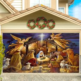 Tapestries Christmas Garage Tapestry Religious Nativity Large Background Cloth Outdoor Wall Hanging Jesus Home Decor Snowflake Tapestries 231201