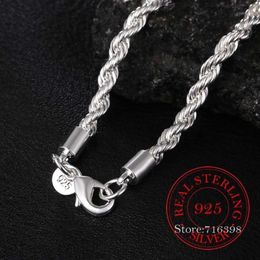 Width Real 100% 925 Sterling Silver Men Rope Chain Fashion Unisex Party Wedding Gift Necklace Jewellery dz Chains199I