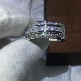 Classic Male Ring 3mm 5A Zircon stone 5A Cz Party Engagement wedding band ring for Men White gold filled Jewelry209N