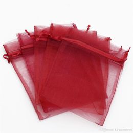 100pcs DARK RED Drawstring Organza JEWELRY Gift packing Bags 7x9cm 9x12cm 10x15cm Wedding Party Christmas Favor Bags2473