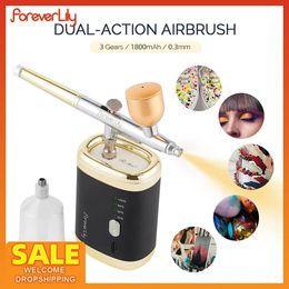 Face Care Devices 30PSI Dual-action Portable Airbrush Multi-Function Mini Air Compressor Kit For Nails Cake Tattoo Makeup Paint Air Spray Gun 231130