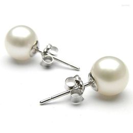 Stud Earrings 7-7 5mm Natural White Round Akoya Pearl With 14K Yellow Gold303F