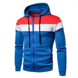 Men's Hoodies Relaxed Casual Style Sweatshirt Jacket Autumn-winter Hoodie Coat Colorful Patchwork Long Sleeve Zipper Placket Warm