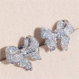 New Arrival Luxury Jewellery 925 Sterling Silver Pave White Sapphire CZ Diamond Gemstones Bow Earring Party Women Wedding Stud Earri286g