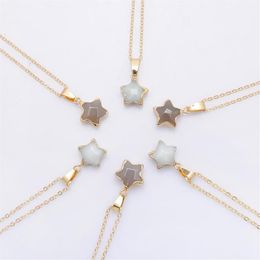 Pentagram Star Chain Necklace Pink Crystal Chakra Natural Stone Gold Plating Geode Druzy Quartz Pendant Diy Necklace Jewelry270B