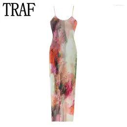 Casual Dresses Tie Dye Tulle Long Dress Women Summer Slip Bodycon 2023 Backless Sexy Midi Evening Party