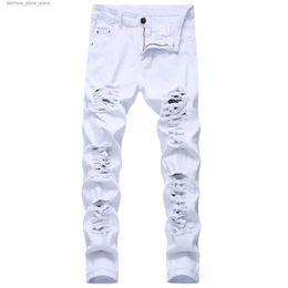 Men's Pants New Arrival Men's Cotton Ripped Hole Jeans Casual Slim Skinny White Jeans Men Trousers Fashion Stretch Hip Hop Denim Pants Male Q231201