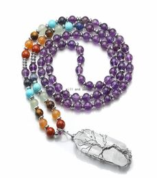 7 Chakra Stone Beaded Necklace Natural Stone Clear Quartz Hexagonal Prism Tree of Life Crystal Pendant Necklaces Women Fashion Jew8684717