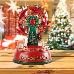 Decorative Objects Figurines Mini Christmas Wheel with LED Lights Village House Collectible Building for Tabletop Home Festive Indoor Decor 231201