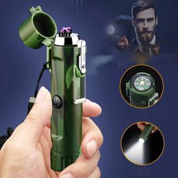 New Usb Lighter Camping Outdoor Survival Plasma With Flashlight Compass Lighters Waterproof And Windproof