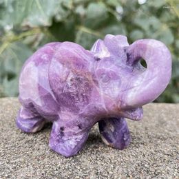 Decorative Figurines Natural Silk Fluorite Carved Big Elephant Crystal Energy Healing Home Decor