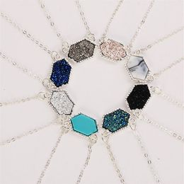 Plated Silver Resin Alloy Clavicle Chain Color Clustered Turquoise Diamond Pendant Necklace Druzy Drusy Geometric Earrings235K
