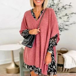 Women's Sweaters Selling Female Solid Sweater Cape With Sexy V-neck Loose Fitting Top Pullover Women Batwing Sleeve Irregular Sweatshirt