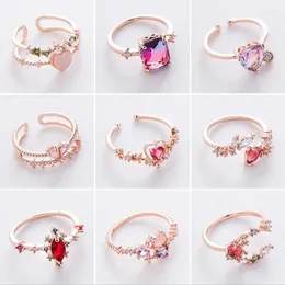 Cluster Rings Korean 2023 Trendy Micro Paved Heart Crystal Flower Adjustable For Women Bride Wedding Ring Anniversary Gifts