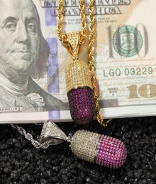 New Fashion Hip Hop Colorful Iced Out Open Pill Shape Pendant Bling Cubic Zircon Designer Necklace Mens Jewelry3223022