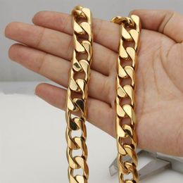 14K Yellow Gold Stainless Steel Heavy Curb Mens Cuban Chain Boys Necklace 24 2727