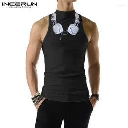 Men's Tank Tops Men 3D Printing Turtleneck Sleeveless Fitness Summer Vests Streetwear Stylish 2023 Casual Clothing S-5XL INCERUN