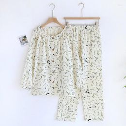 Women's Sleepwear Spring / Autumn Cotton Gauze Pajamas Long Sleeve Pastoral Loungewear Plus Size Crepe Round Neck 2 Piece Sets