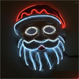 Party Masks Neon Led Lighting Father Christmas Mask Santa Claus Cosplay El Flashing Kriss Kringle For Drop Delivery Home Garden Fest Dhceh