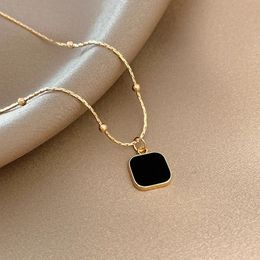 Pendant Necklaces Stainless Steel Necklaces Black Exquisite Minimalist Square Pendant Choker Chains Fashion Necklace For Women Jewelry Party Gifts 231201