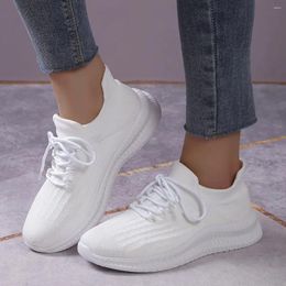 Dress Shoes Women's Breathable Knit Sneakers Lightweight Low Top Lace Up Solid Colour Walking