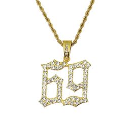 hip hop number 69 diamonds pendant necklaces for men golden silver alloy rhinestone luxury 6ix9ine necklace Cuban chain fashion je1805113