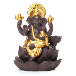 Decorative Objects Figurines Elephant head God Ganesha purple sand Lotus type Backflow incense Buddha statue Thailand Indian buddhist incense sticks 231130