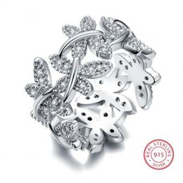 Victoria Wieck Sparkling Jewelry Luxury 100% Soild Pure 925 Sterling Silver Cute Butterfly White Sapphire Women Wedding Flower Ban274r