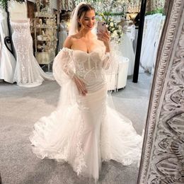 Lace Mermaid Wedding With Vintage Dress Appliques Boho Corset Sweetheart Neck Long Sleeves Tulle Bridal Gowns Sexy Ivory Formal Dresses For Bride 2024 es